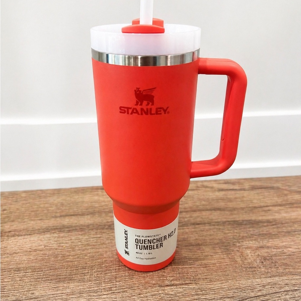 Stanley Hot Coral 40oz Insulated Tumbler with Handle and Straw